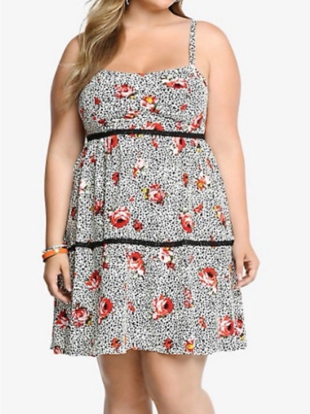 Torrid Floral Leopard Print Smocked Mini Dress Size 5 Plus Size Rockabilly